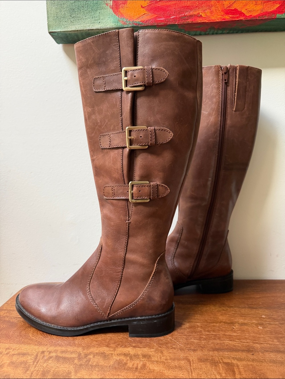 Ecco Hobart Three Buckle Riding Boots Brown Leather